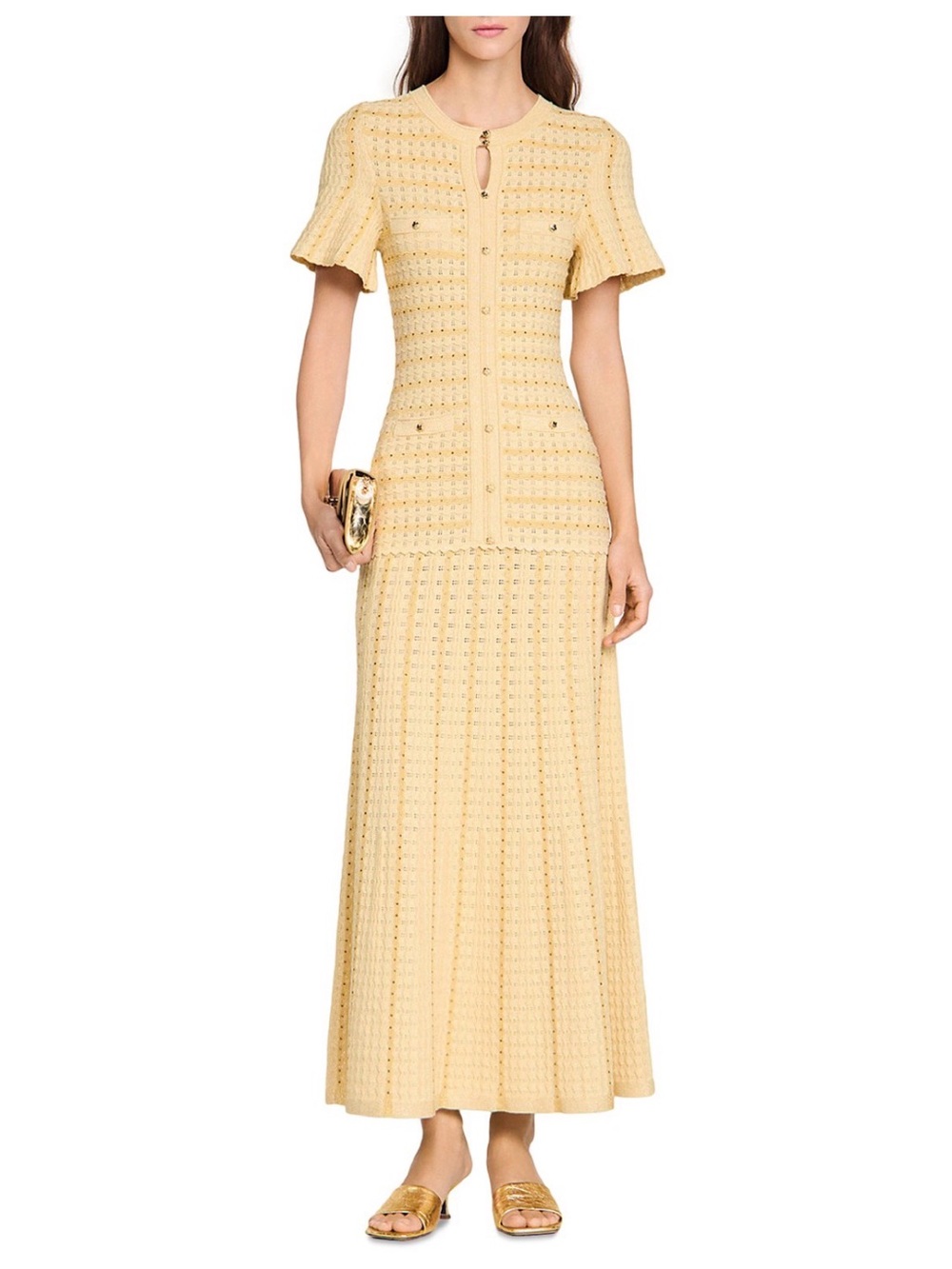 Sandro Pale Yellow Knit Maxi Dress